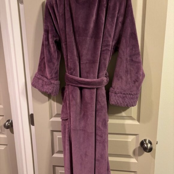 Carol Hochman Plush L Mauve Robe Wrap Style Self Tie Long Sleeve 46" Pockets - Picture 3 of 9